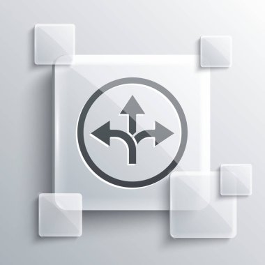 Gri Yol trafik tabelası. Gri arkaplanda sinyal simgesi izole edildi. İşaretçi sembolü. İzole sokak bilgi levhası. Yön tabelası. Kare cam paneller. Vektör İllüstrasyonu