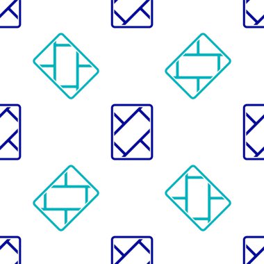 Harita simgesine sahip mavi GPS cihazı beyaz arkaplanda izole edilmiş kusursuz desen. Vektör İllüstrasyonu