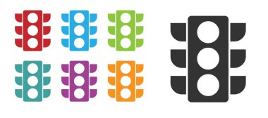 Siyah trafik ışığı simgesi beyaz arkaplanda izole edildi. Simgeleri renklendirin. Vektör İllüstrasyonu