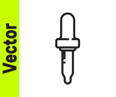 Siyah çizgi Pipette simgesi beyaz arkaplanda izole edildi. Tıbbi elementler, kimya laboratuarı ekipmanları. Damlalı boru. Tıp sembolü. Vektör İllüstrasyonu