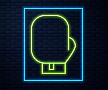 Parlayan neon hattı boks eldiveni simgesi tuğla duvar arkasında izole edilmiş. Vektör İllüstrasyonu