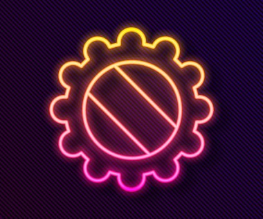 Parlayan neon hattı şişe kapağı simgesi siyah arkaplanda izole edildi. Vektör İllüstrasyonu