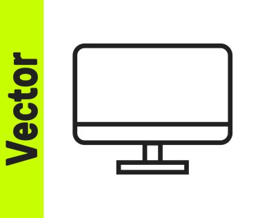Siyah çizgi bilgisayar ekranı ekranı simgesi beyaz arkaplanda izole edildi. Elektronik cihaz. Ön manzara. Vektör İllüstrasyonu