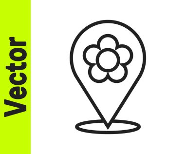 Beyaz zemin üzerinde çiçek simgesi olan siyah çizgi konumu. Vektör İllüstrasyonu