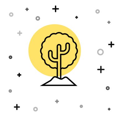 Beyaz arkaplanda siyah çizgi ağaç simgesi izole edildi. Orman sembolü. Rastgele dinamik şekiller. Vektör İllüstrasyonu