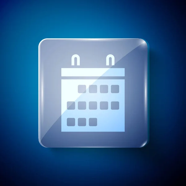 Ikona Bílého kalendáře izolovaná na modrém pozadí. Symbol připomenutí události. Čtvercové sklo. Vektorová ilustrace — Stockový vektor