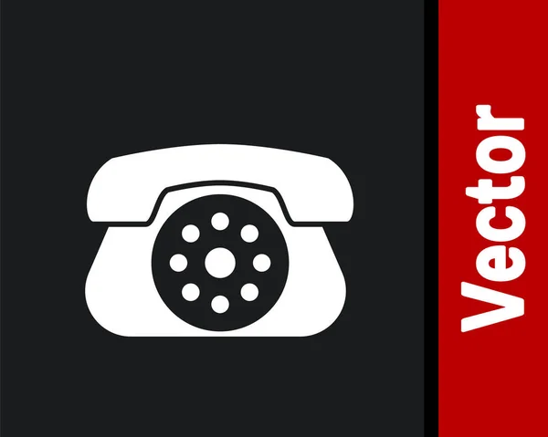 Weißes Telefon-Symbol isoliert auf schwarzem Hintergrund. Festnetztelefon. Vektorillustration — Stockvektor