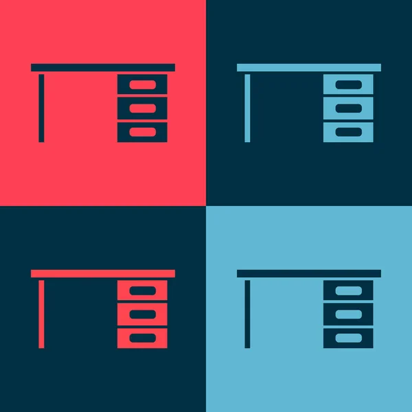 Pop Art Office Schreibtischsymbol isoliert auf farbigem Hintergrund. Vektorillustration — Stockvektor