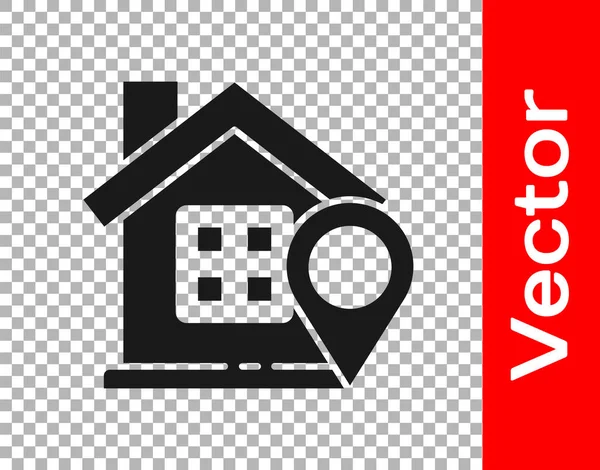 Black Map pointer with house icon isolated on transparent background. Home location marker symbol. Vector Illustration — Stock Vector