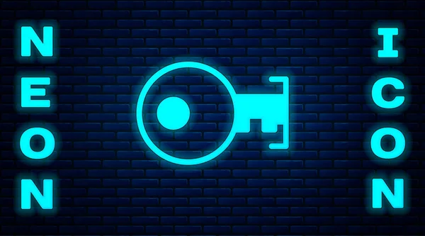 Leuchtende Neon Key-Symbol isoliert auf Backsteinwand Hintergrund. Vektorillustration — Stockvektor