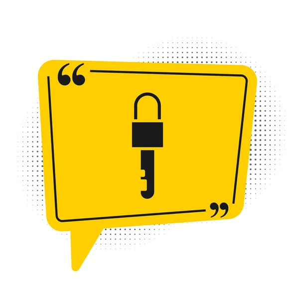 Black Locked key icon isolated on white background. Yellow speech bubble symbol. Vector Illustration — Stock Vector