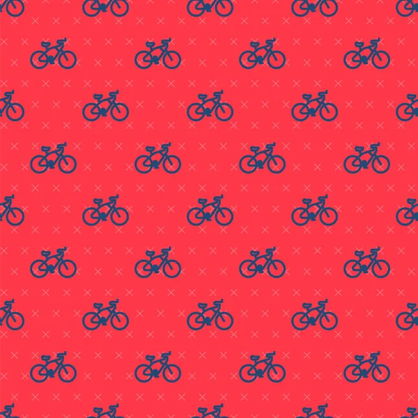 Línea azul Bicicleta icono aislado patrón sin costura sobre fondo rojo. Carrera de bicicletas. Deporte extremo. Equipamiento deportivo. Ilustración vectorial — Vector de stock