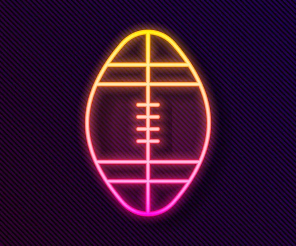 Gloeiende neon lijn Rugby bal pictogram geïsoleerd op zwarte achtergrond. Vector Illustratie — Stockvector