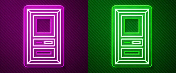 Brillante línea de neón Icono de puerta cerrada aislado sobre fondo púrpura y verde. Ilustración vectorial — Vector de stock