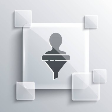 Gri arka planda Gri Kafa av ikonu izole edildi. İş hedefi ya da İstihdam tabelası. İş için insan kaynakları ve adam toplama. Kare cam paneller. Vektör