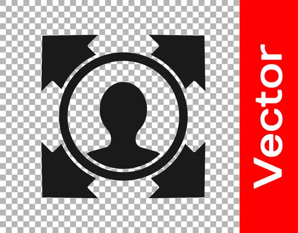 Black Head hunting icon isolated on transparent background. Business target or Employment sign. Human resource and recruitment for business. Vector — Stock Vector