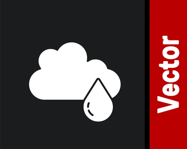 Weiße Wolke mit Regensymbol auf schwarzem Hintergrund. Regenwolken mit Regentropfen. Vektor — Stockvektor