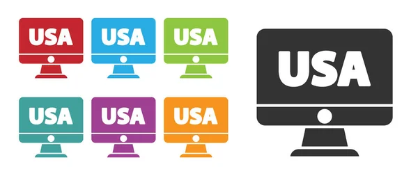 Siyah Amerika Birleşik Devletleri beyaz arka planda izole edilmiş monitör ikonunda. Simgeleri renklendirin. Vektör — Stok Vektör