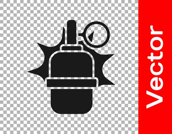 Icono de granada de mano negra aislado sobre fondo transparente. Explosión de bombas. Vector — Vector de stock