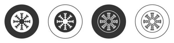 Czarna ikona płatka śniegu odizolowana na białym tle. Okrągły przycisk. Wektor — Wektor stockowy
