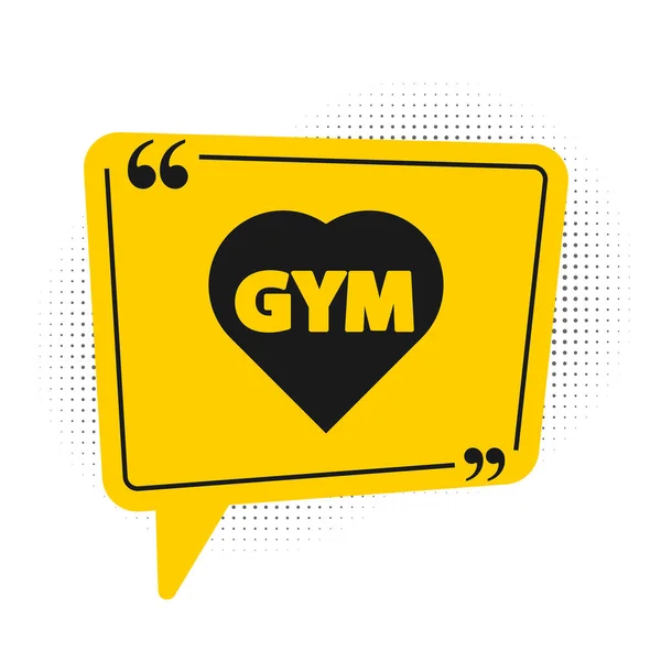 Black Fitness icono del corazón gimnasio aislado sobre fondo blanco. Me encanta el fitness. Símbolo amarillo de burbuja. Vector — Vector de stock
