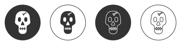 Ikona Black Skull izolované na bílém pozadí. Šťastný Halloweenský večírek. Kruhové tlačítko. Vektor — Stockový vektor