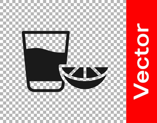 Черный бокал текилы с лимонной иконой на прозрачном фоне. Мексиканский алкоголь. Вектор — стоковый вектор