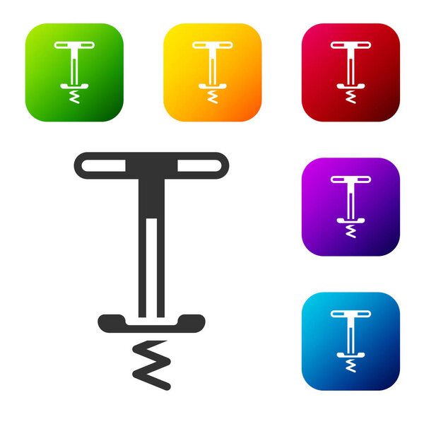Black Pogo stick jumping toy icon isolated on white background. Set icons in color square buttons. Vector