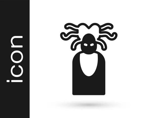 Cabeza de Gorgona de Medusa Negra con icono griego de serpientes aislado sobre fondo blanco. Vector — Vector de stock