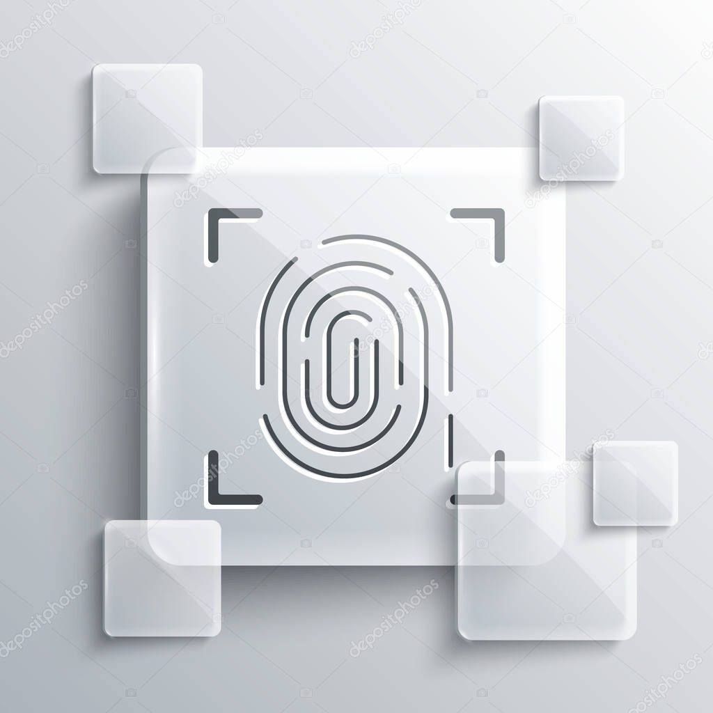 Grey Fingerprint icon isolated on grey background. ID app icon. Identification sign. Touch id. Square glass panels. Vector