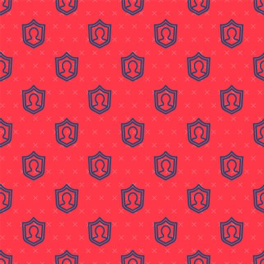 Mavi çizgi Kullanıcı koruma simgesi kırmızı arkaplanda izole edilmiş pürüzsüz desen. Güvenli kullanıcı girişi, şifre koruması, kişisel veri koruması, kimlik doğrulaması. Vektör