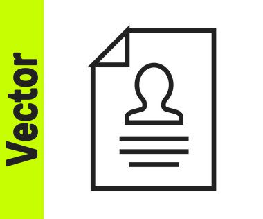 Siyah çizgi beyaz arkaplanda izole edilmiş simgeye devam et. Özgeçmiş başvurusu. Profesyonel personel aranıyor. Personel analizi devam ediyor. Vektör