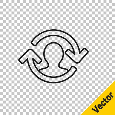 Siyah çizgi insan kaynakları simgesi şeffaf arkaplanda izole edildi. İnsan kaynakları yönetimi kavramı, profesyonel personel araştırması, baş avcı işi. Vektör