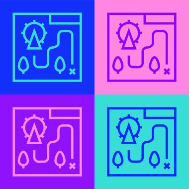 Pop Art Line Lunapark haritası simgesi renk arkaplanında izole edildi. Tatilde eğlence. Vektör