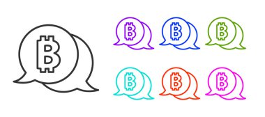 Siyah çizgi kripto para birimi Bitcoin simgesi beyaz arka planda izole edildi. Madeni para. Engelleme zinciri tabanlı şifreli para birimi. Simgeleri renklendirin. Vektör