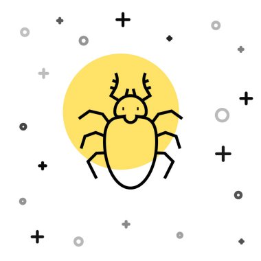 Siyah çizgi Böcek geyiği ikonu beyaz arka planda izole edilmiş. Boynuzlu böcek. Büyük böcek. Rastgele dinamik şekiller. Vektör