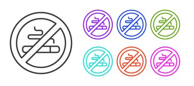 Siyah çizgi Beyaz arkaplanda sigara içilmeyen simge. Sigara sembolü. Simgeleri renklendirin. Vektör