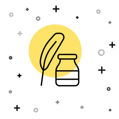 Siyah çizgi tüyü ve mürekkep ikonu beyaz arkaplanda izole edilmiş. Rastgele dinamik şekiller. Vektör