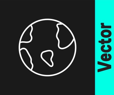 Beyaz çizgi Dünya ikonu siyah arkaplanda izole edilmiş. Dünya ya da Dünya işareti. Küresel internet sembolü. Geometrik şekiller. Vektör