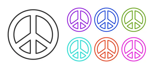 Siyah çizgi barış simgesi beyaz arkaplanda izole edildi. Hippi barış sembolü. Simgeleri renklendirin. Vektör — Stok Vektör