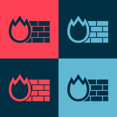 Pop Art Firewall, güvenlik duvarı simgesi renkli arkaplanda izole edilmiş. Vektör.