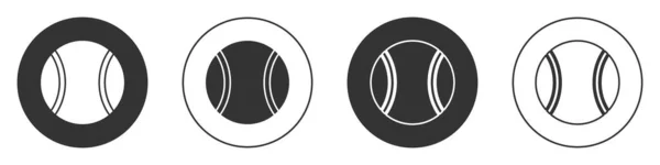 Černá Tenisový Míček Ikona Izolované Bílém Pozadí Sportovní Vybavení Kruhové — Stockový vektor