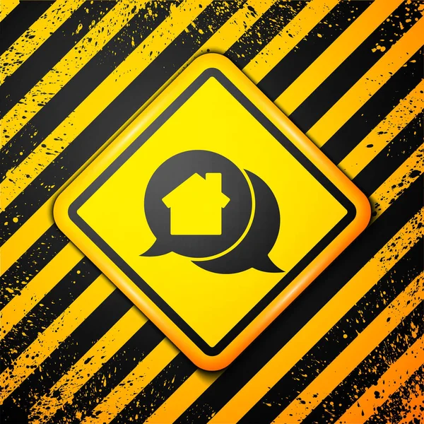Black Real Estate Message House Speech Bubble Icon Isolated Yellow — стоковый вектор