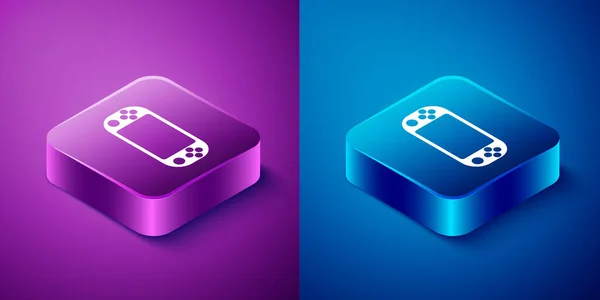 Isometric Portable Video Game Console Icon Isolated Blue Purple Background — Stock Vector