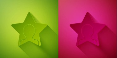 Kağıt kesiği kafa avlama ikonu yeşil ve pembe arka planda izole edilmiş. İş hedefi ya da İstihdam tabelası. İş için insan kaynakları ve adam toplama. Kağıt sanatı tarzı. Vektör.