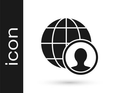 Gri Küre ve beyaz arka planda izole edilmiş insanlar ikonu. Küresel iş sembolü. Sosyal ağ simgesi. Vektör.