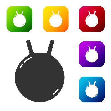 Siyah Kettlebell simgesi beyaz arkaplanda izole edildi. Spor malzemeleri. Renkli kare düğmelerle simgeleri ayarla. Vektör.
