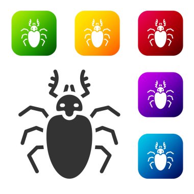 Siyah Böcek geyiği ikonu beyaz arka planda izole edilmiş. Boynuzlu böcek. Büyük böcek. Renkli kare düğmelerle simgeleri ayarla. Vektör.