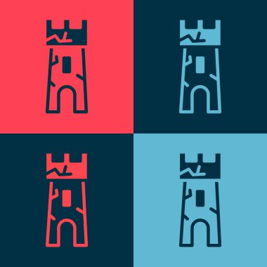 Pop Art Castle kulesi simgesi renk arkaplanda izole edildi. Kale işareti. Vektör.