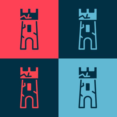 Pop Art Castle kulesi simgesi renk arkaplanda izole edildi. Kale işareti. Vektör.